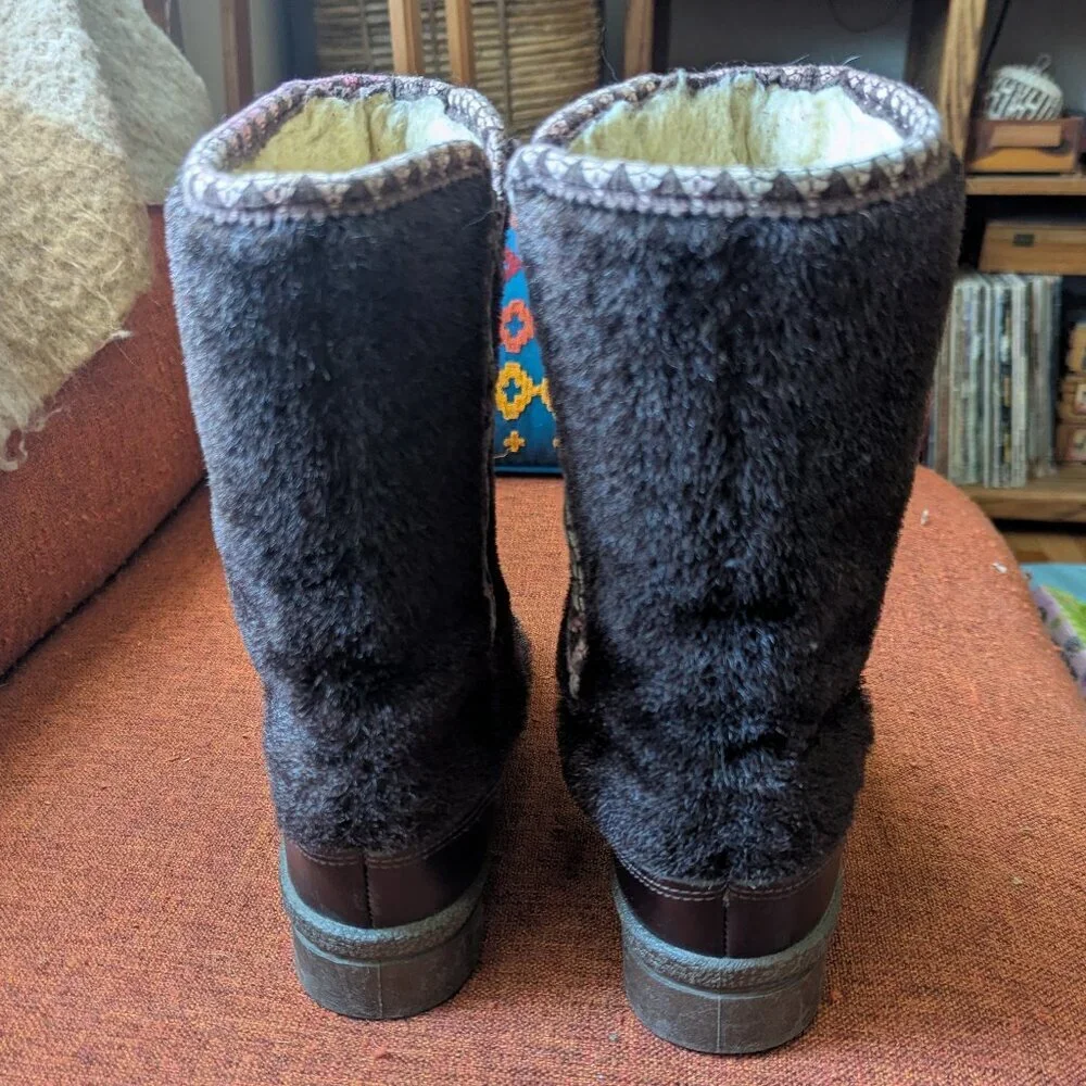 Vintage Scandi‎ Girl Fur Fleece Sherpa Boot Scandinavian Boho Snowland Winter 8